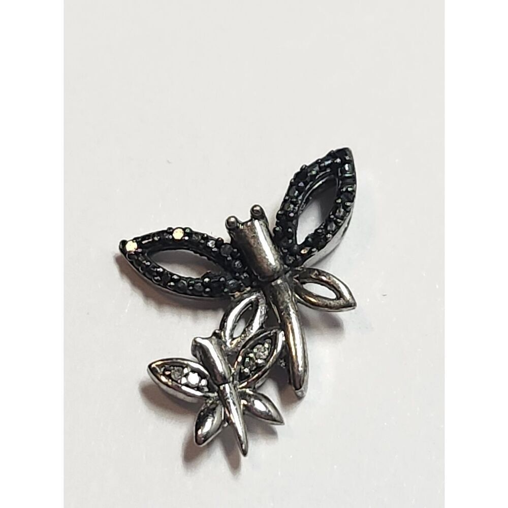 Sterling Silver Black Butterfly Pendant Diamond Accents 925